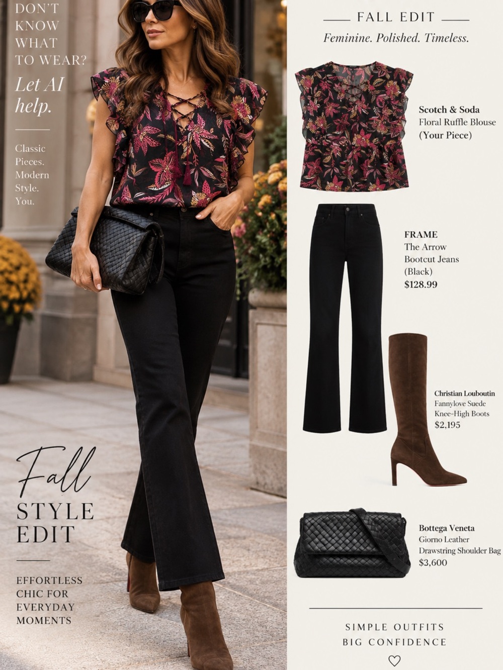 Scotch & Soda Black Floral Ruffle Lace-Up Blouse